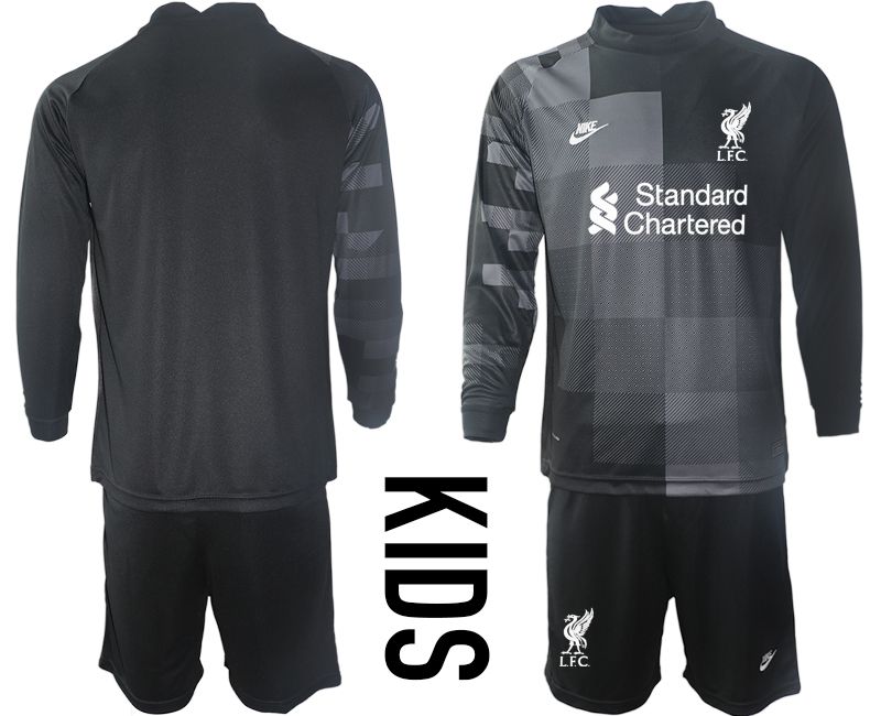 Youth 2021-2022 Club Liverpool black goalkeeper long sleeve blank Soccer Jersey->youth soccer jersey->Youth Jersey